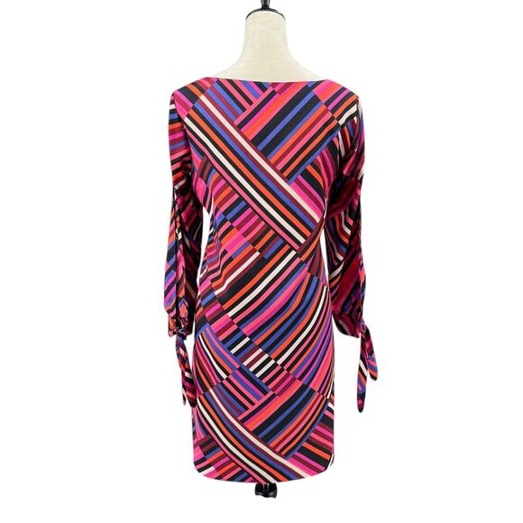 Trina Turk Jaxon Colorful Geometric Stripe Print Long Split Sleeves Shift Dress - Picture 6 of 14